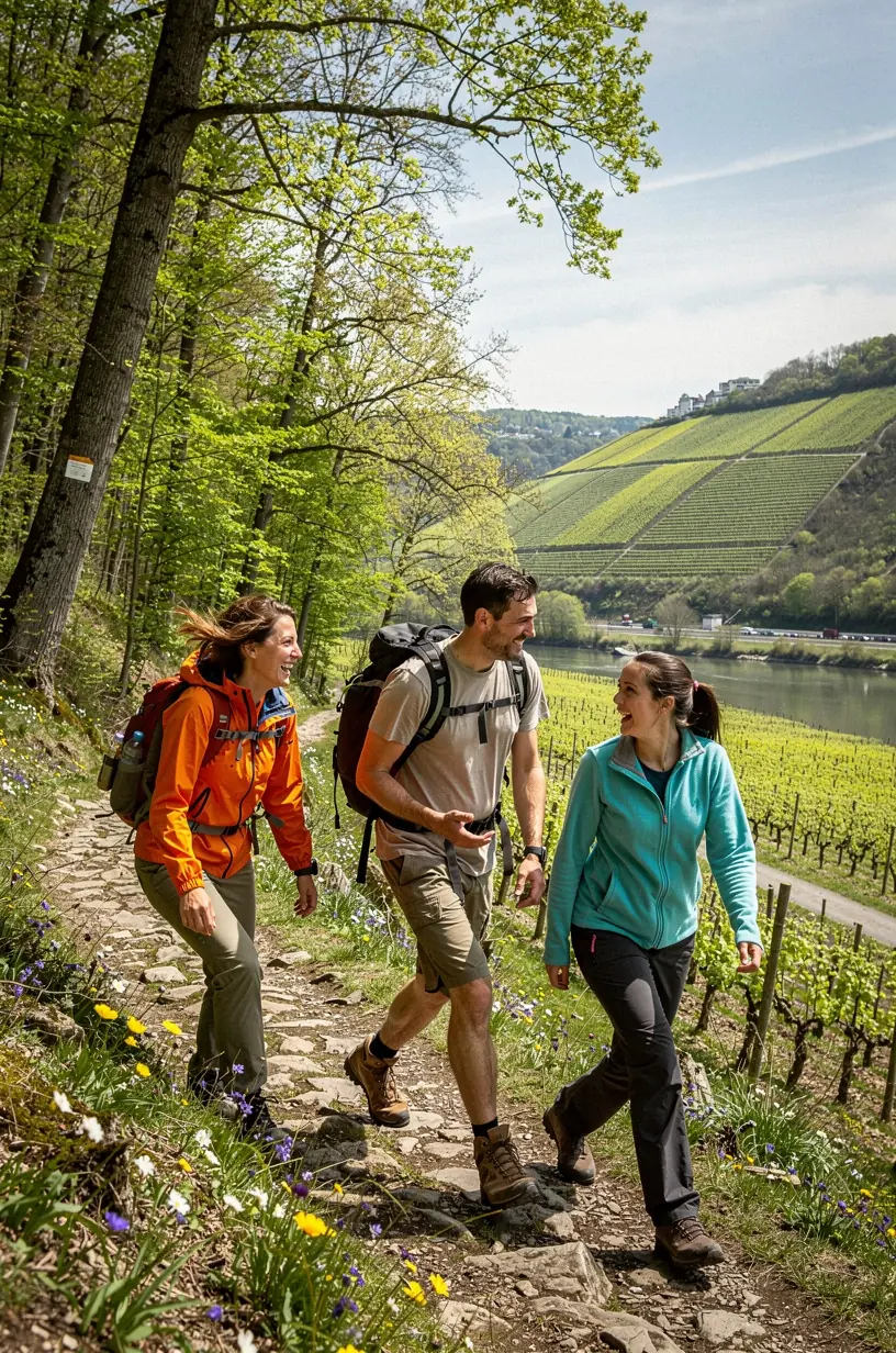 Gruppe bei meditativer Waldbaden-Session unter hohen Bäumen