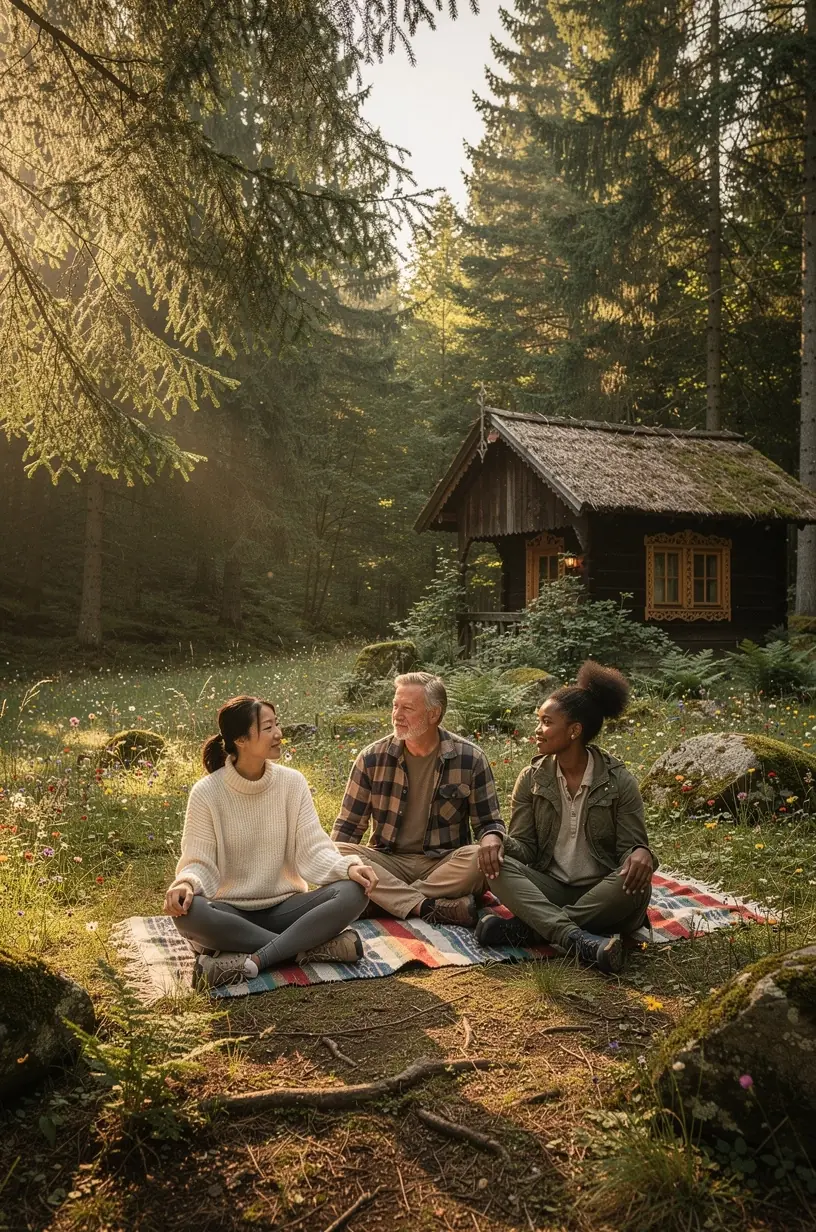 Gemütliche Holzhütte als Rückzugsort für Naturprogramme im Waldgebiet